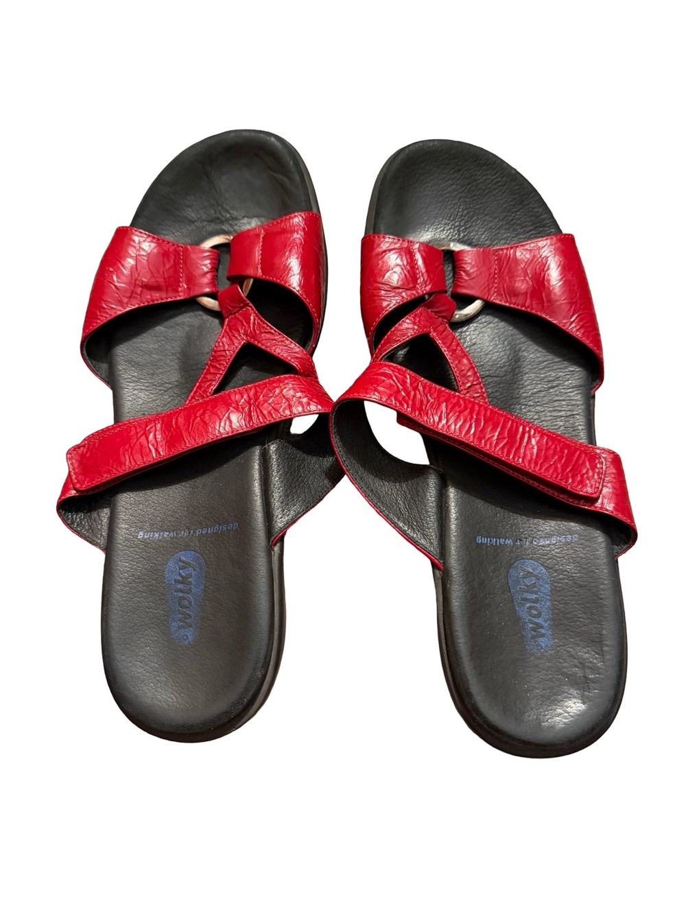 Wolky Red Leather Crisscross Slide Sandals